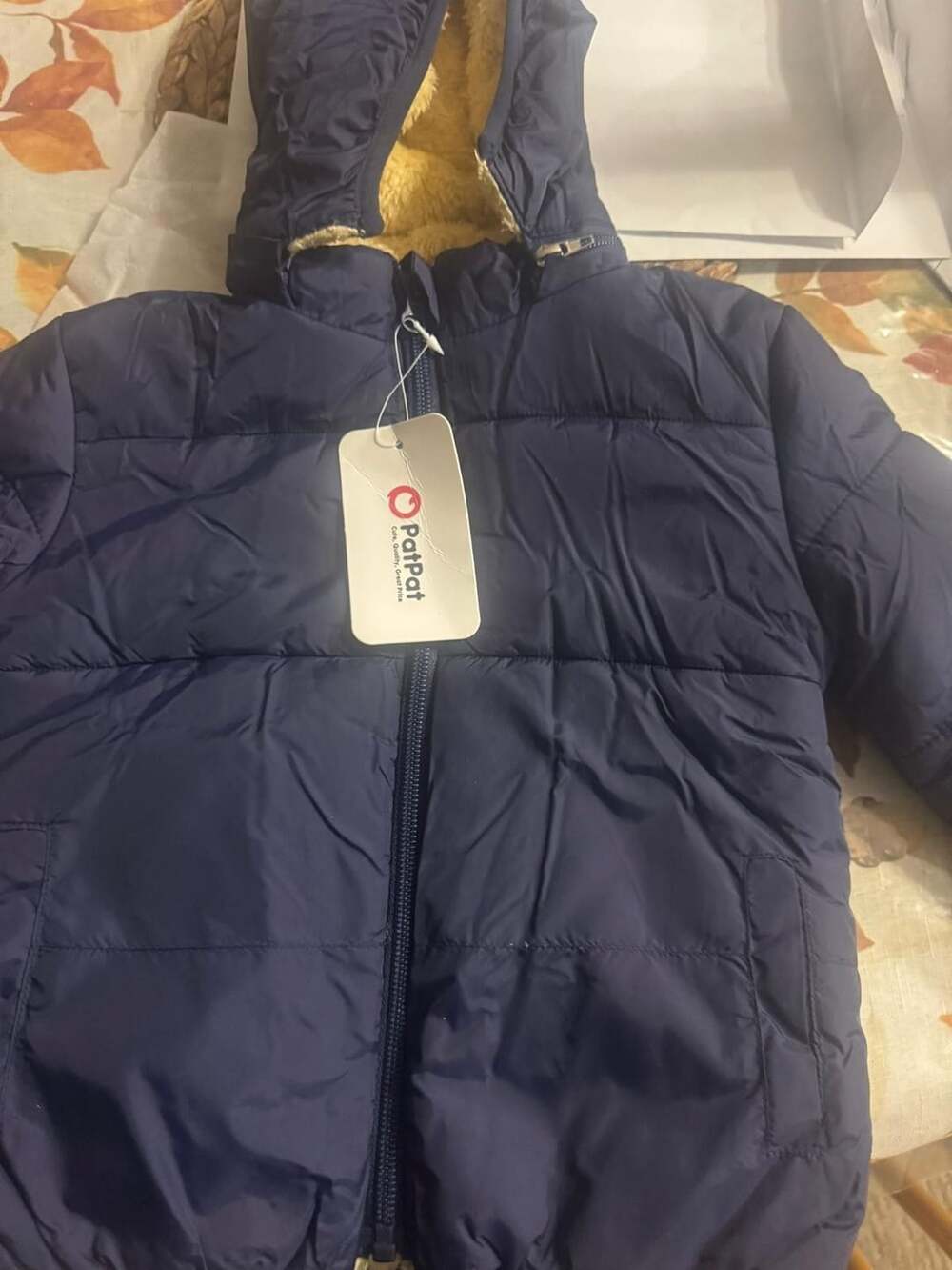 PatPat Toddler Hooded Puffer Jacket Size 3Y Navy Blue Fleece Lined